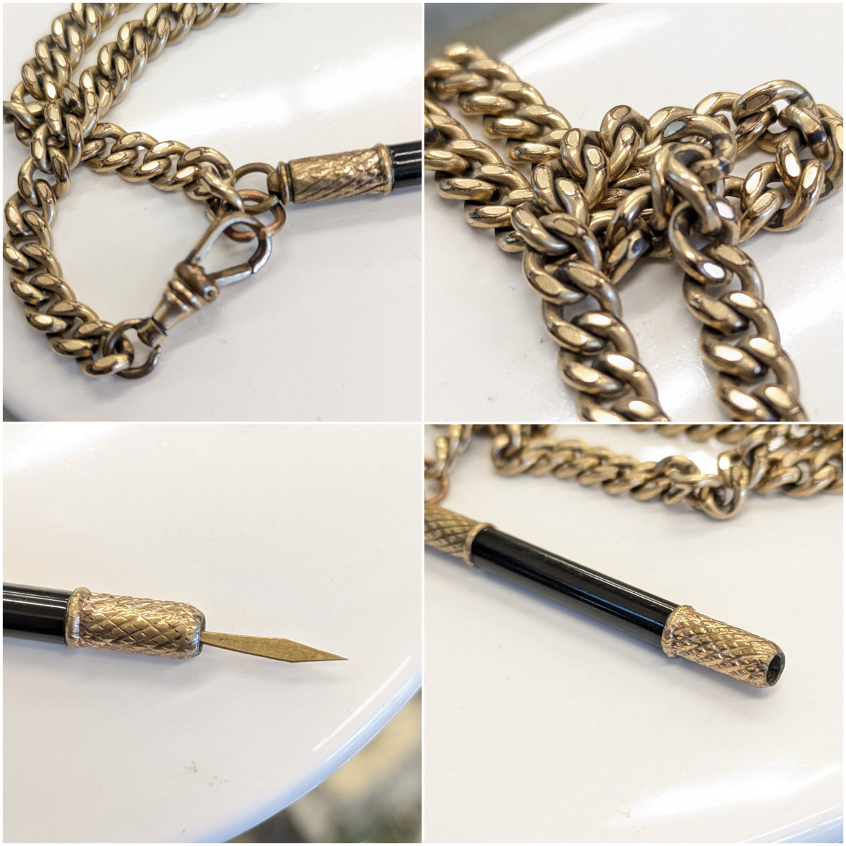 Victorian Gold Gilled Watch Chain with Telescoping Toothpick Charm