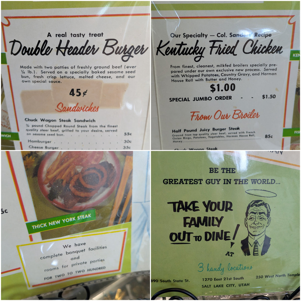 1950's Original KFC Salt Lake City Menu