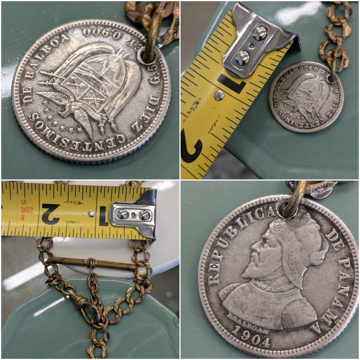 Victorian Gold Filled Watch Chain with 1904 Panama Coin Watch Fob Charm