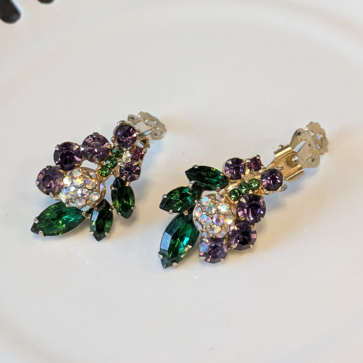 Juliana Green & Purple clip-on earrings