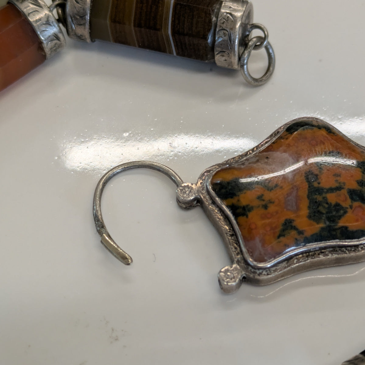 1860-80's Antique Scottish Sterling & Agate Bracelet with Locket Closure- Mourning Jewelry