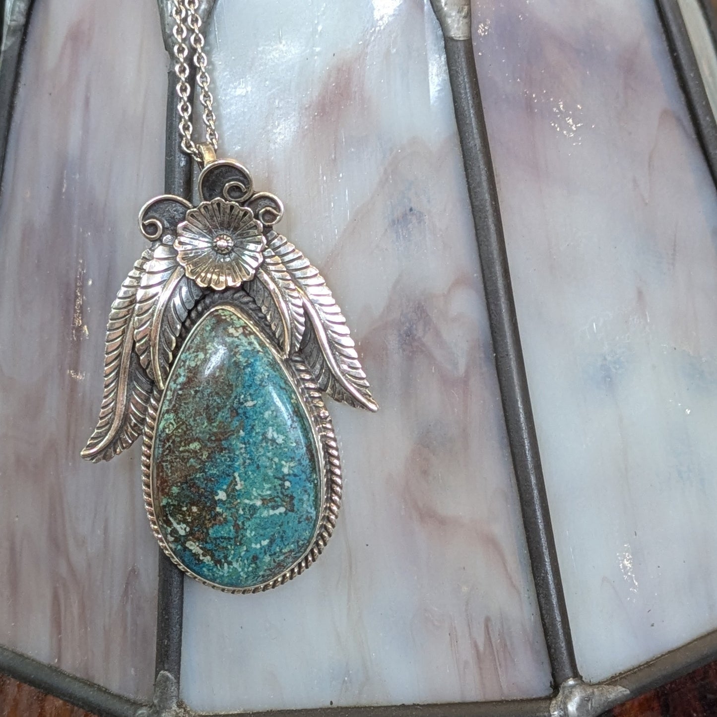 Navajo Sterling Floral Pendant Necklace