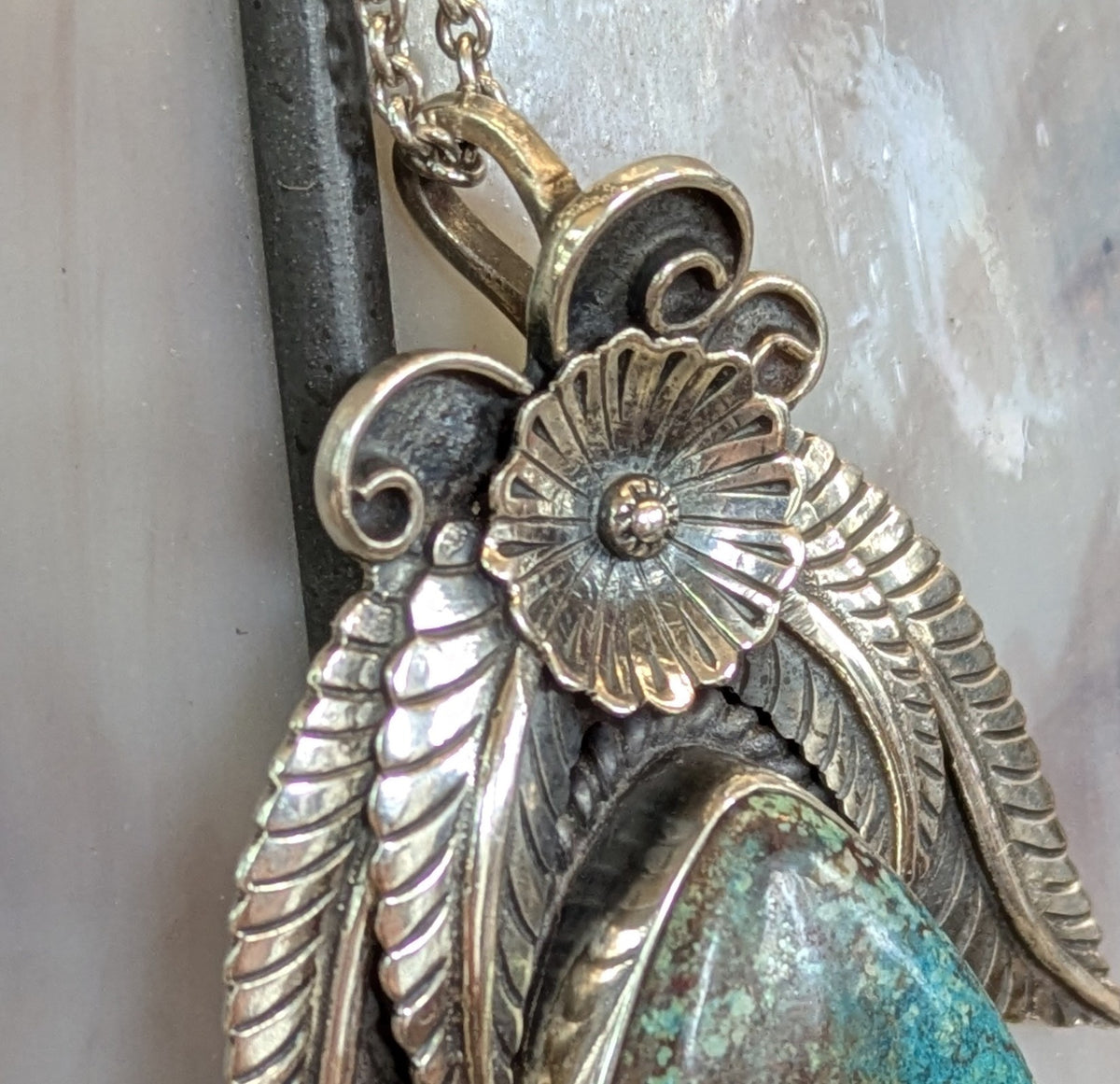 Navajo Sterling Floral Pendant Necklace