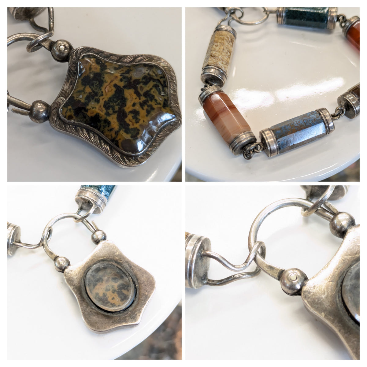 1860-80's  Antique Scottish Sterling & Agate Bracelet with Locket Closure- Mourning Jewelry