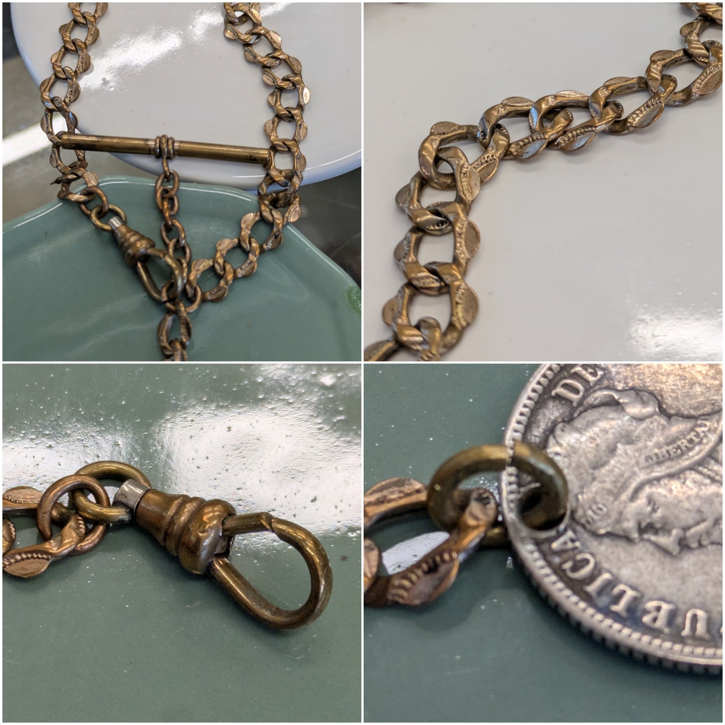 Victorian Gold Filled Watch Chain with 1904 Panama Coin Watch Fob Charm